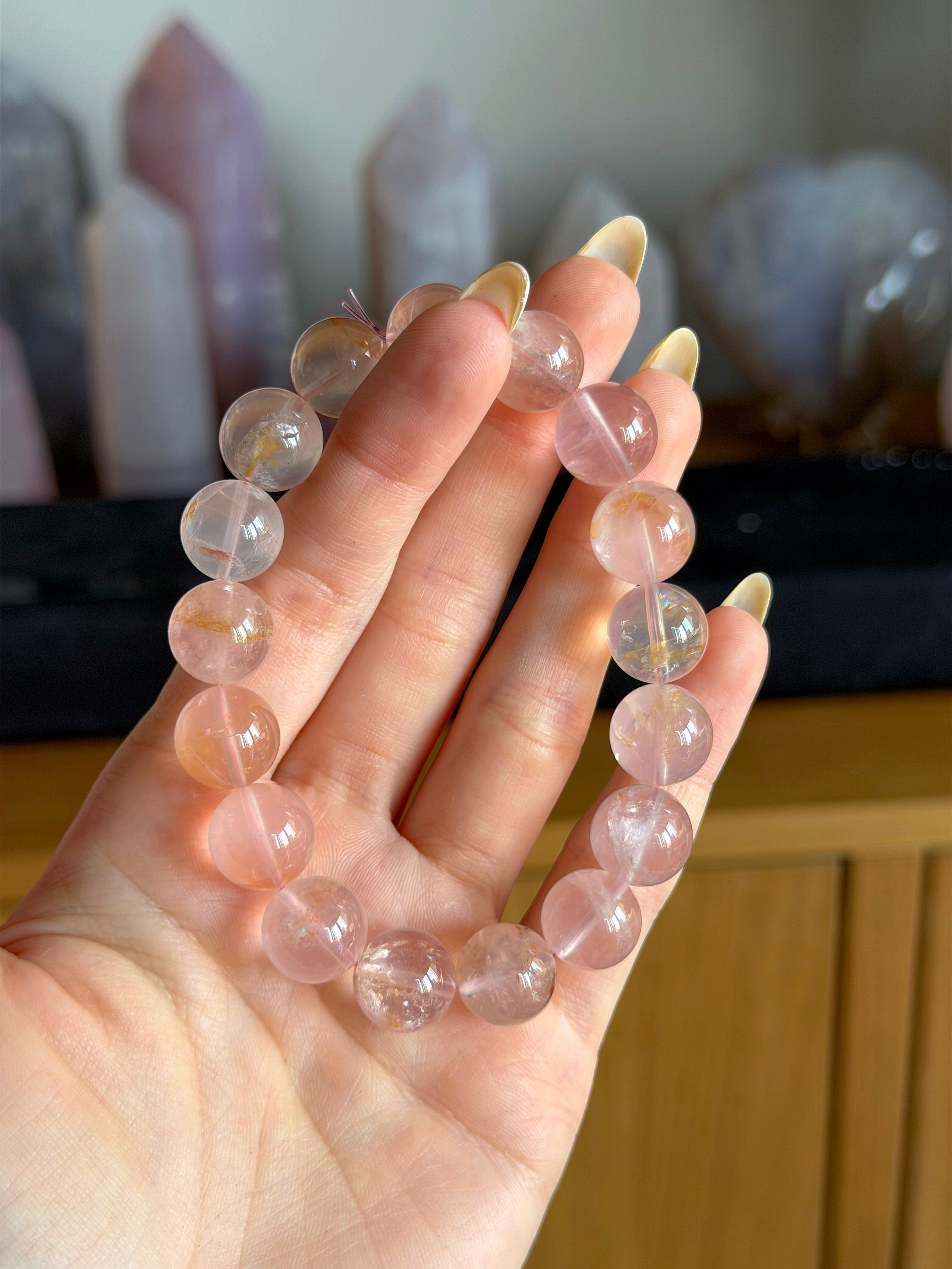 12.5mm sacred heart rose quartz x golden healer bracelet