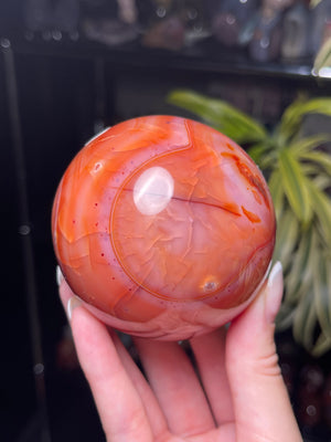 Deep Peachy Jelly Banded Carnelian Sphere