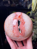 Rare XL Pink Carnelian x Quartz Planet