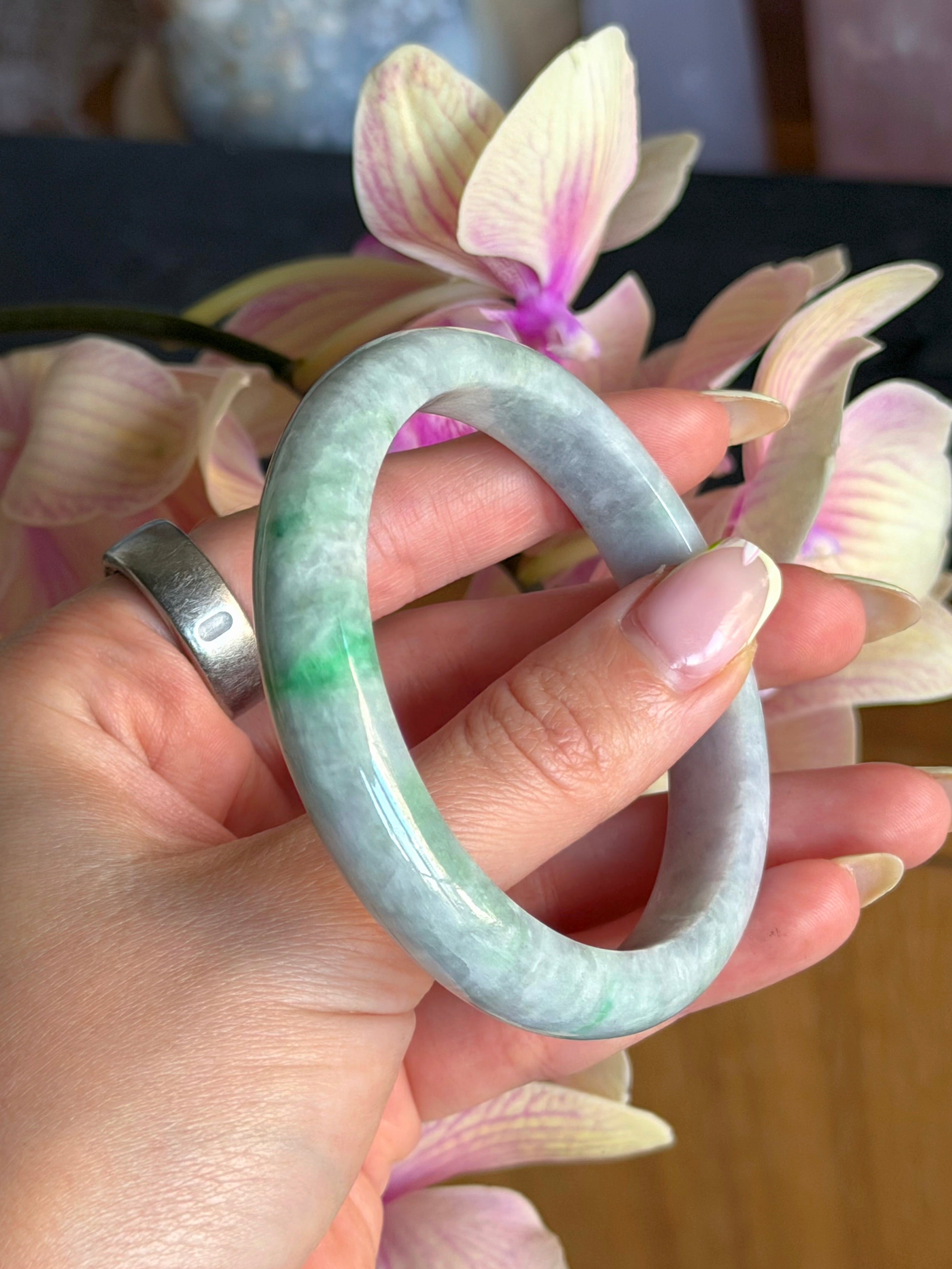58.5mm apple green lavender jade bangle H