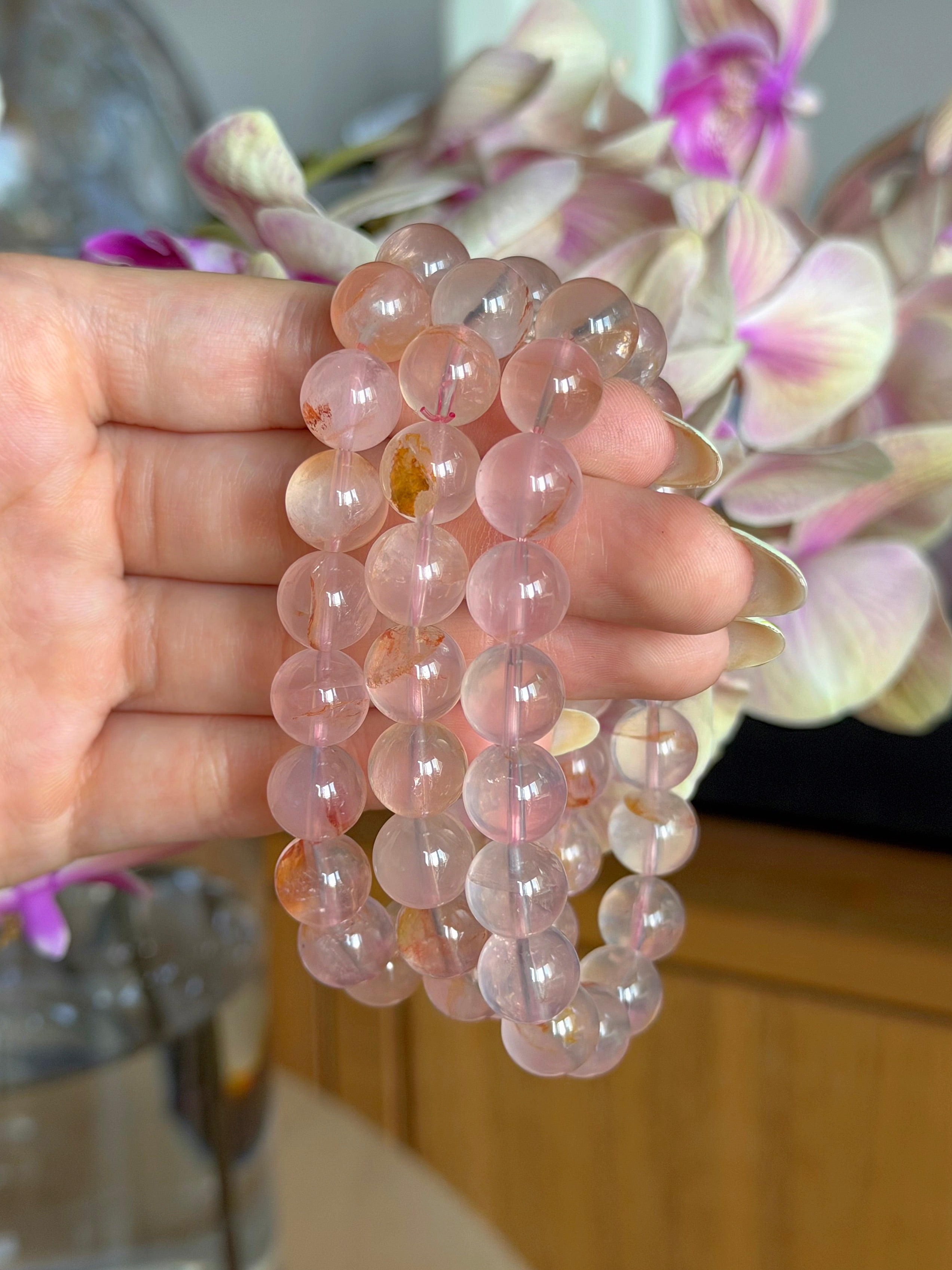 10mm sacred heart rose quartz x golden healer bracelet