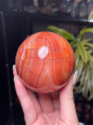 Deep Peachy Jelly Banded Carnelian Sphere
