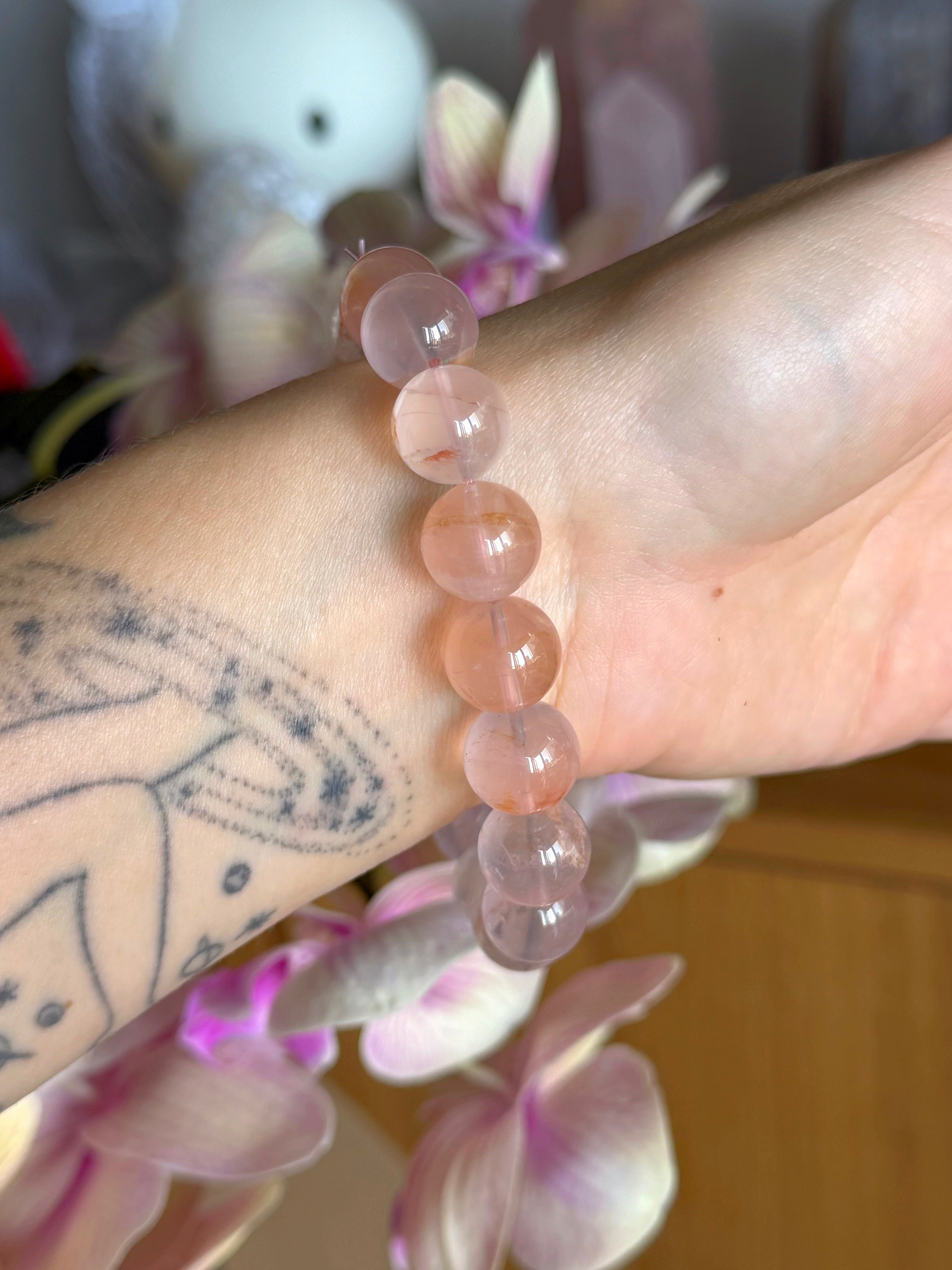 12.5mm sacred heart rose quartz x golden healer bracelet
