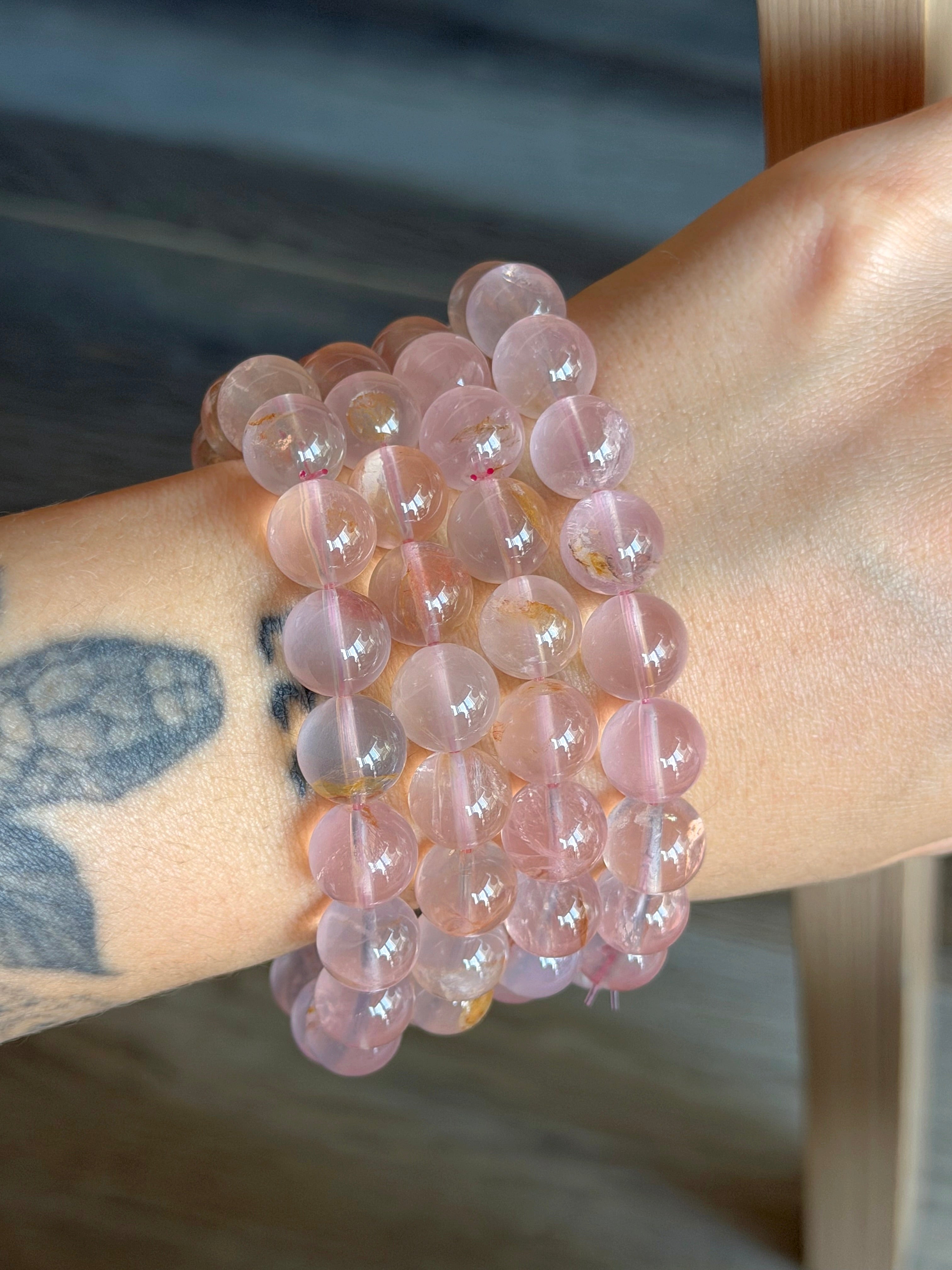 10mm sacred heart rose quartz x golden healer bracelet