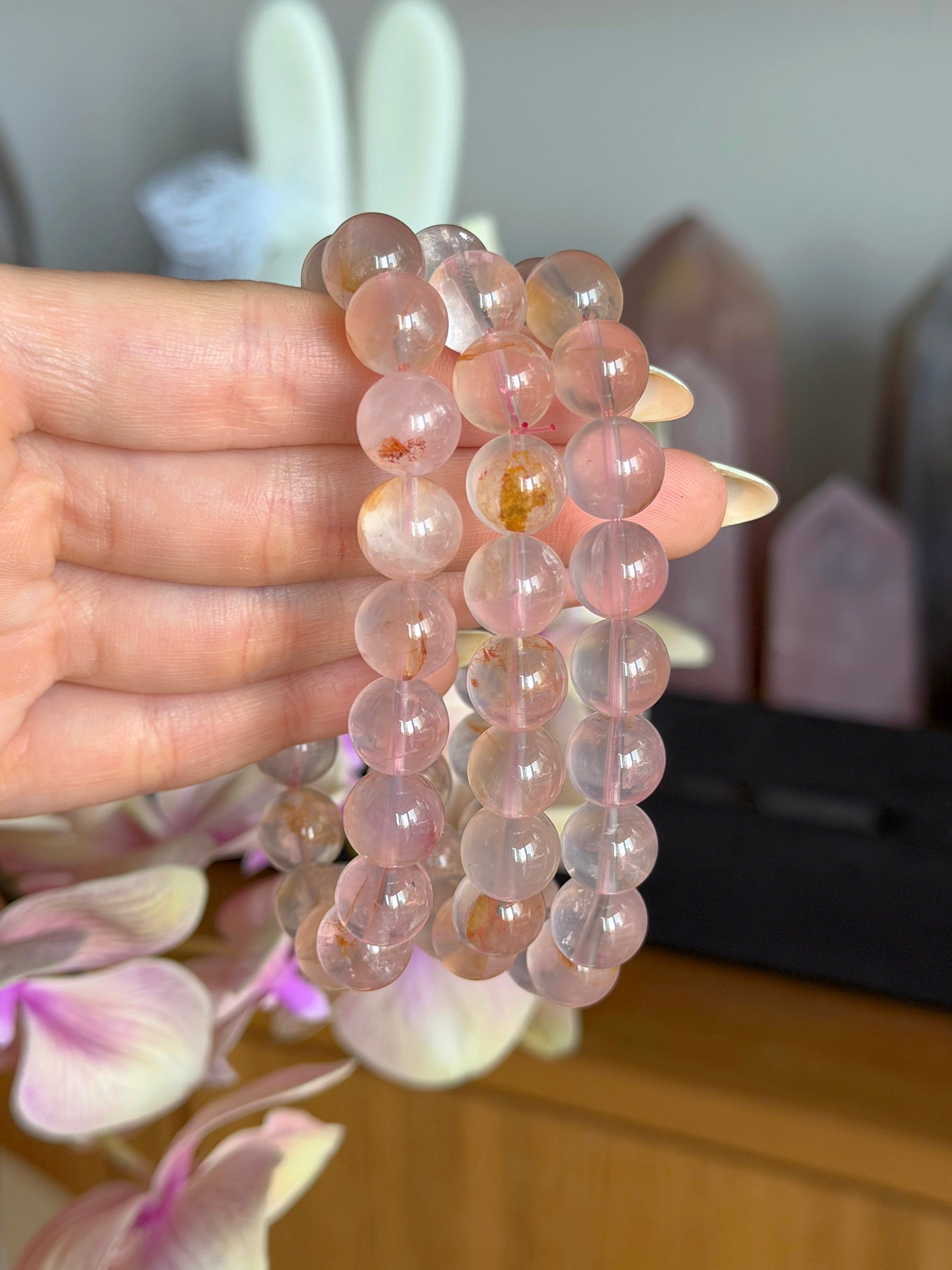 10mm sacred heart rose quartz x golden healer bracelet