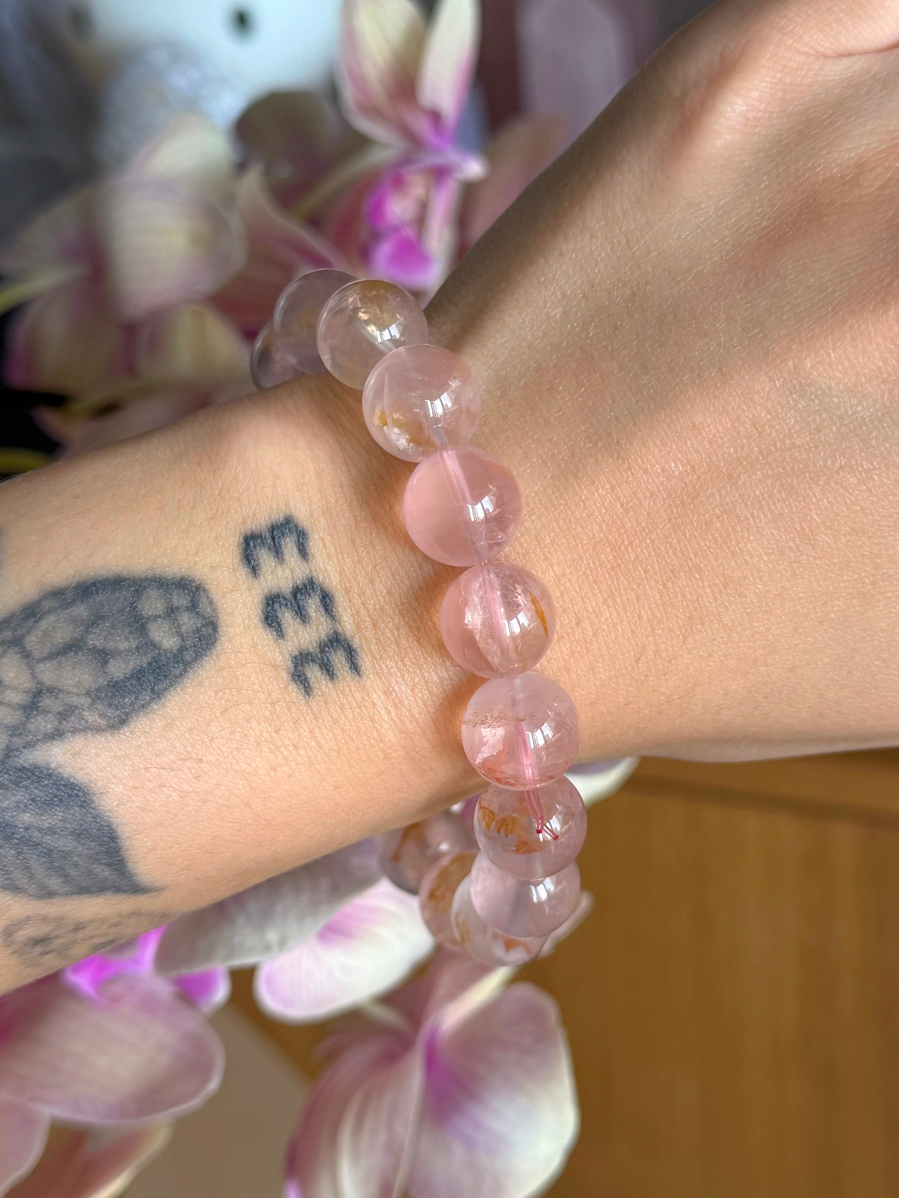 12.5mm sacred heart rose quartz x golden healer bracelet